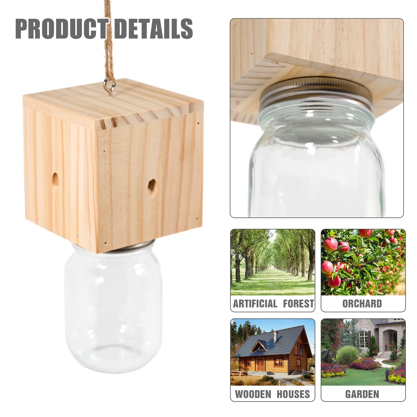 Wood Carpenter Bee Trap for Outside - Best Bee Trap - Wood Boring Bee Trap- Nature Chalet Style Carpenter Bee Traps Outdoor Hanging - Insect Traps Removes Carpenter bee